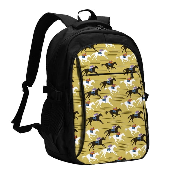 Easygdp Horsemen In Horseraces Mochila para Laptop de Viaje con Puerto USB, Mochila para Laptop con Puerto de Carga USB para Mujeres y Hombres
