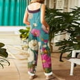 thumbnail image 4 of Women's Floral Print Jumpsuit - Vintage Strappy Cotton Linen Overalls for Summer Casual & Boho Style ,Cyan,L, 4 of 5