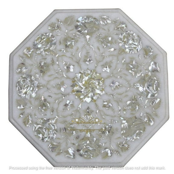 Mother of Pearl Coffee Table Top - Elegant Dining & Center Table, Shell-Inlay Stone Design, Hallway & Garden Table Decor-15 Inch