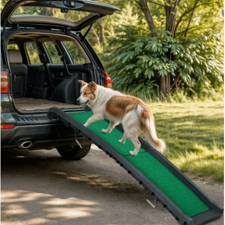 61" Pet Ramp with Grass Padded Folding Portable Dog Ramp for Cars, SUV & Truck