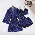 thumbnail image 2 of Glisme Silk Pajamas For Women Set Set Floral Lace Sleepwear Camisole Top Shorts And Robe 3Pcs Pjs Breathable Navy Nightwear, 2 of 4