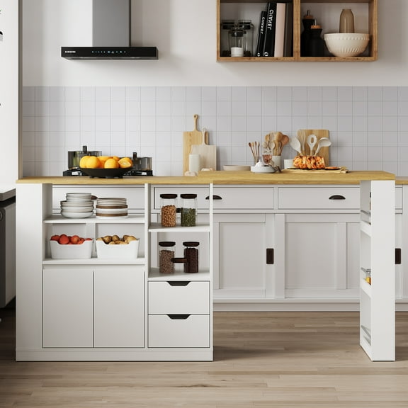 Kitchen Island with Extendable & Rotatable Design