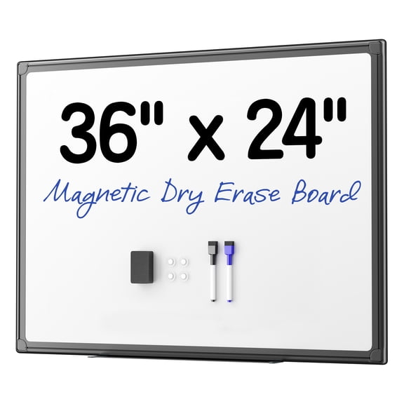 Paporia 24"×36" Magnetic White Board for Wall, Black Aluminium Frame, Hanging Whiteboard for Home, School,Office - Accessories Included