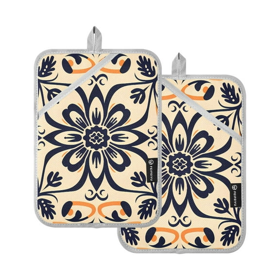 ALAZA Retro Pattern Pot Holders Set of 2 Heat Resistant Kitchen Oven Mitts