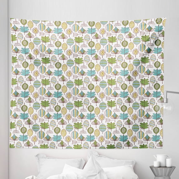 Tree Tapestry, Scandinavian Design Leaf Modern Scribble Art Retro Style Forest Foliage, Fabric Wall Hanging Decor for Bedroom Living Room Dorm, 5 Sizes, Multicolor, by Ambesonne
