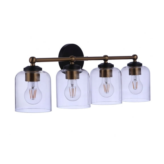 Coppa 4 - Light Flat Black And Satin Brass Brass Traditional Incandescent Glass And Steel Wall Sconce
