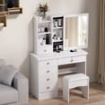 thumbnail image 6 of Nanly Makeup Vanity Desk, 31.5" Vanity Table with Sliding Mirror, 6 Storage Drawers and Multiple Shelves Bedroom Dressing Table Modern Makeup Desk, White, 6 of 10