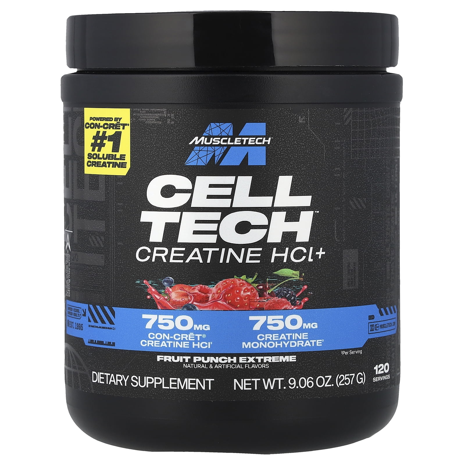 Creactor Micronized Creatine and Creatine HCl Powder, Muscle Builder & Recovery, Fruit Punch Extreme, 120 Servings (269g)