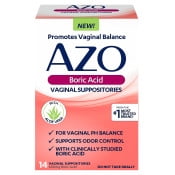 AZO Boric Acid Vaginal Suppositories with Aloe Vera, Supports Odor Control & Freshness Naturally, FSA/HSA Eligible, 14 Count