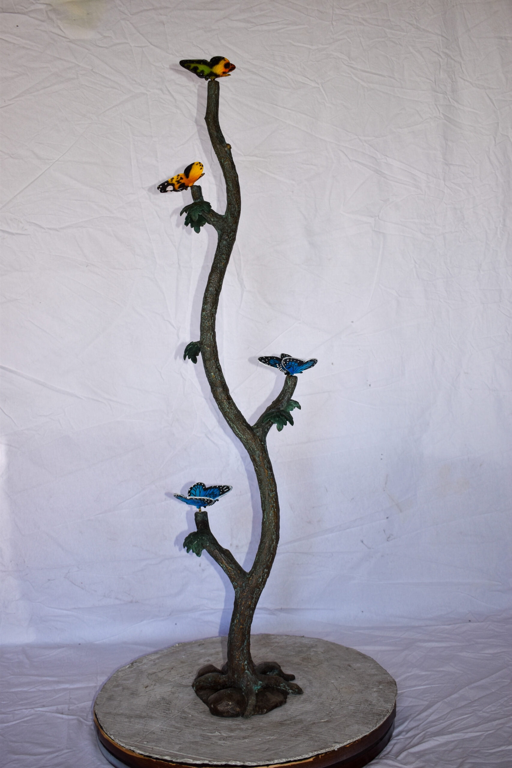 Nifao Four Butterflies on A Tree Branch Bronze Statue – Outdoor Garden Decor Sculpture, 7"L x 9"W x 50"H