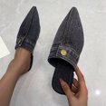 thumbnail image 6 of Fashion Women Shoes Ladies Fashion Solid Color Denim Half Slippers Pointed Toe Flat Casual Shoes, 6 of 9