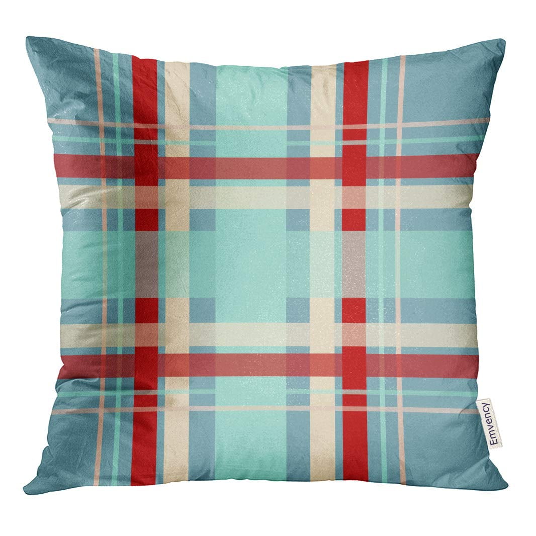 STOAG Plaid Checkered Pattern in Colors of Teal Red Throw Pillowcase