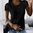 thumbnail image 6 of ZenCart Women Tops O-neck Short Sleeve Solid Color Tee Shirt with Lace Splicing Solid Color Regular Fit Casual Blouse, 6 of 8