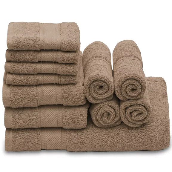 Huba Homes 11 Piece Towel Set 100% Cotton Ultra Soft Bath Towel+2 Hand Towels+8 Washcloths Chocolate Brown