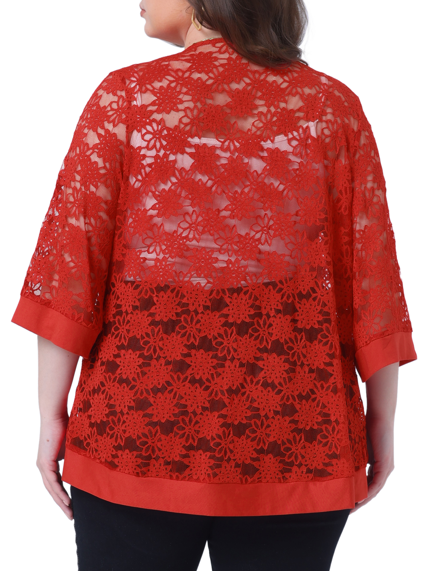 DARING DIVA Plus Size Bolero Outfits Lace Panel Sheer Cardigans 2X Red