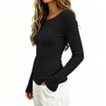 thumbnail image 6 of ZDNIXIAN Women Off Shoulder Long Sleeve Basic Tops Ribbed Knit Slim Fitted Blouse, Elegant Boat Neck Form Fitting Shirt, Stretchy Soft Casual Long Sleeve Tees, 6 of 7
