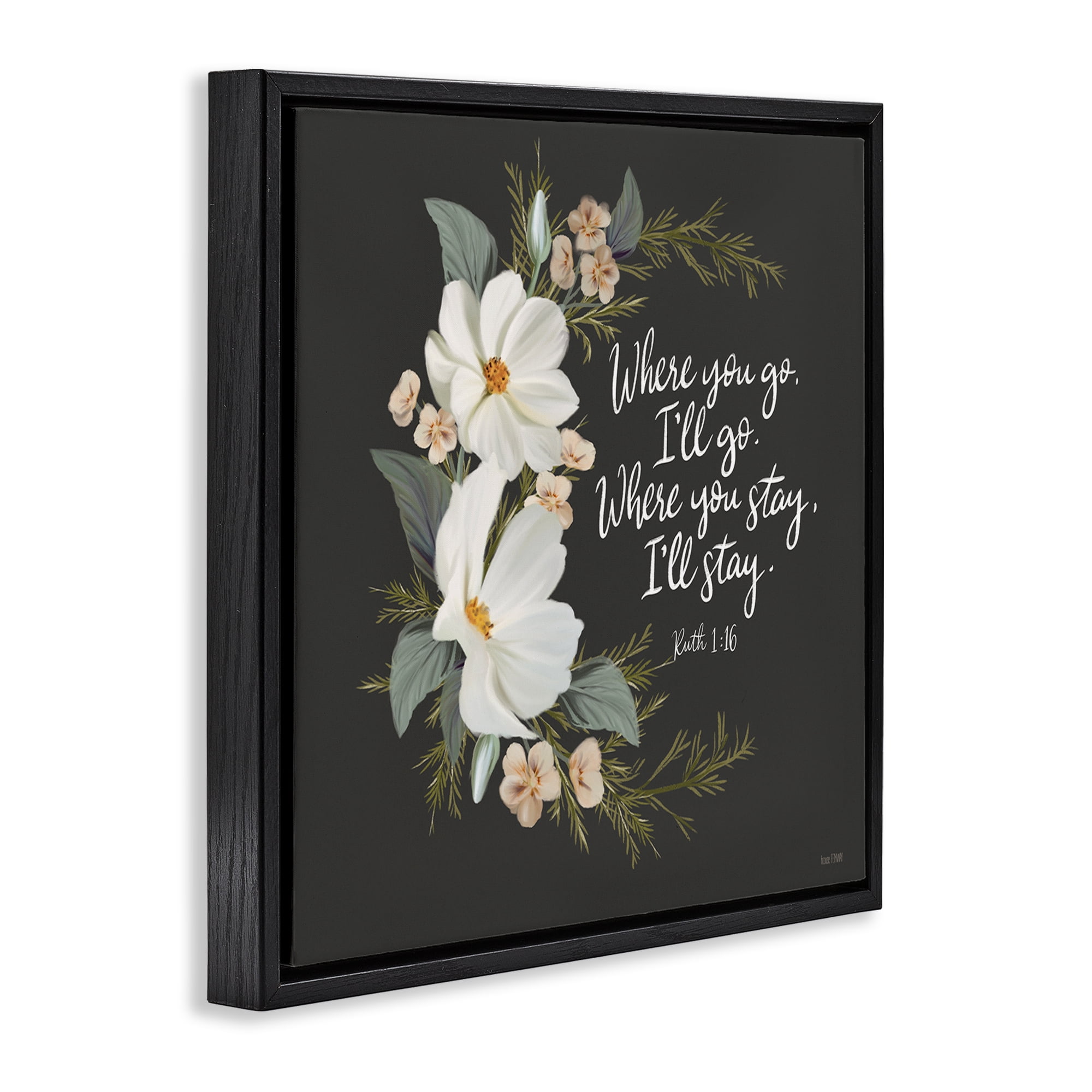 Stupell Industries Spiritual Scripture with Florals Plants & Flowers Painting Black Floater Framed Canvas Art Print Wall Art, 18 x 18