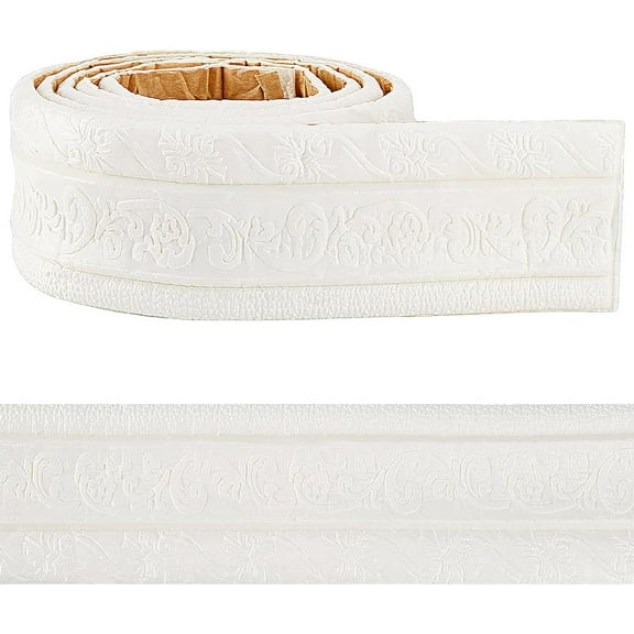 90x3.35 Inch Self Adhesive Flexible Foam Molding Trim Crown Molding Peel and Stick Wallpaper Border 3D Wall Trim Border Edging Foam for Hotel Home DIY Decoration White