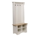 thumbnail image 2 of BizChair 31.5" Wide Hall Tree with Bench, 3 Single Storage Hooks, and 4 Lower Storage Cubbies with Adjustable Shelves in White with Weathered Seat, 2 of 12