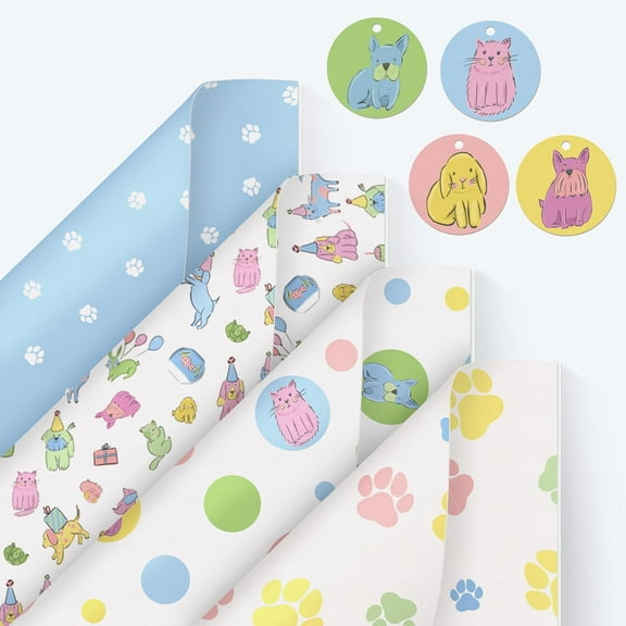Cheerland Gift Wrap Paper Sheets Pet Party Birthday Supplies - 12 Set