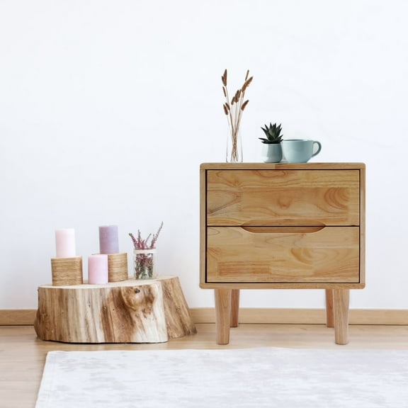 Miumaeov Modern Solid Wood Nightstands Mid Century Small Side End Table with 2 Drawers for Bedroom Living Room Storage Decor