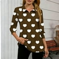thumbnail image 4 of XPMWRP 3/4 Sleeve Tops for Women Graphic Casual V-Neck Loose Fit Lapel Tshirts Work Lightweight Fall Trendy Business Blouses Basic Tees Brown S, 4 of 5