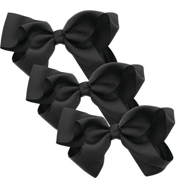 Motique Accessories 3 Pack 5.5 inch Grosgrain Hair Bow Clip for Adult Female and Girls (Black)