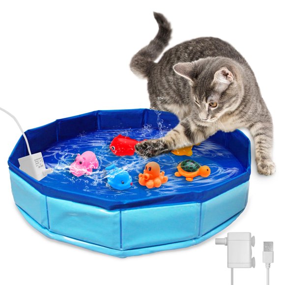 Piscina interactiva para gatos Eelexa, a prueba de salpicaduras, con 6 juguetes con forma de pez