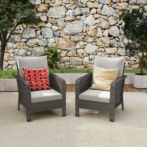 Brafab Patio Rattan Conversation Set Outdoor Furniture Set w/ Meige Cushion