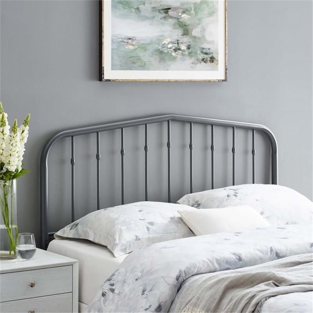 Pemberly Row Contemporary Modern Queen Metal Spindle Headboard in Gray