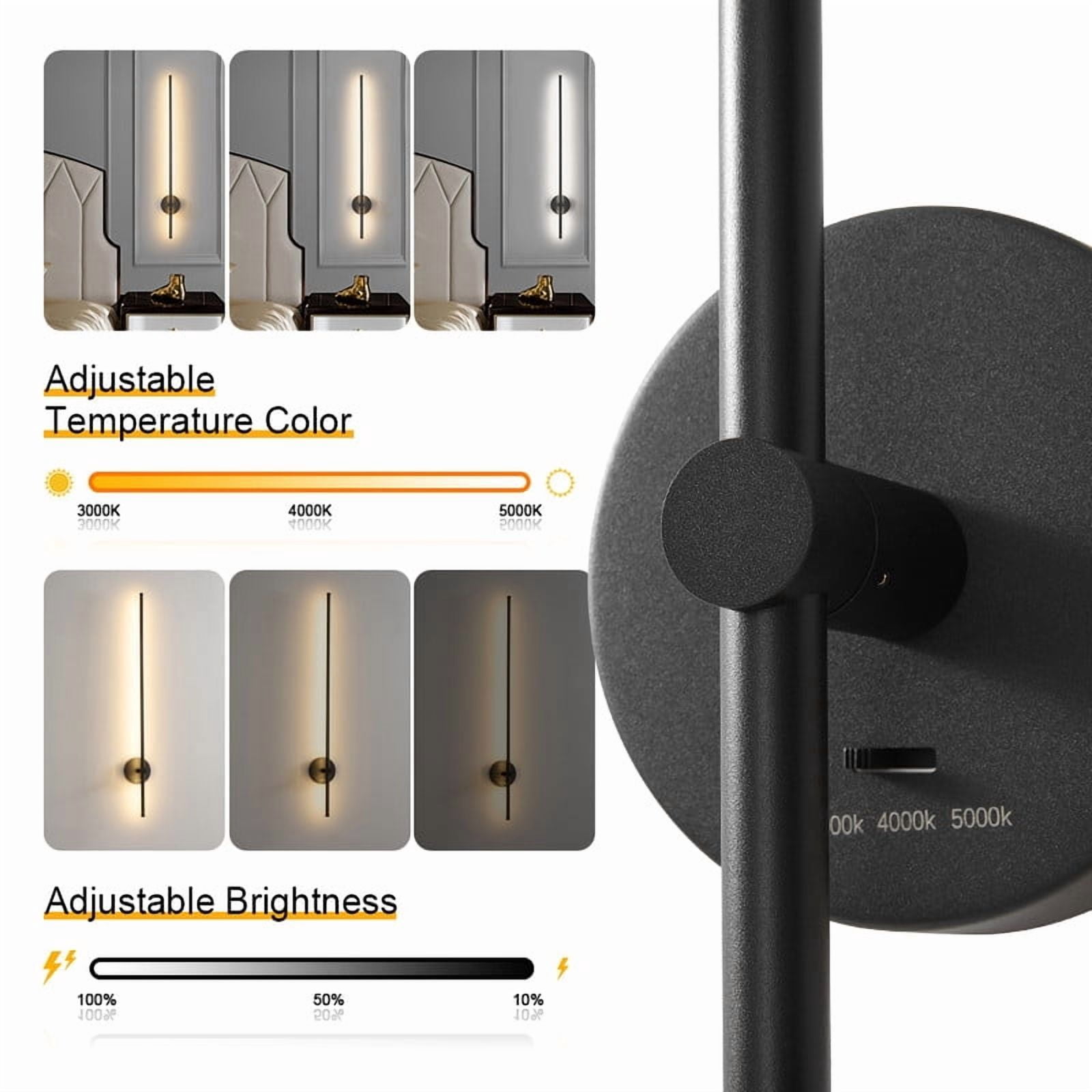 Deyidn Modern Wall Sconce Set of 2, 3000K-5000K Dimmable Hardwired Black Led Wall Sconce with Remote Control, 350° Swivel RGB Multicolor Ambience Lights for Living Room,Bathroom