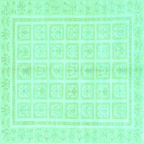 Ahgly Company Indoor Square Abstract Turquoise Blue Modern Area Rugs, 7' Square