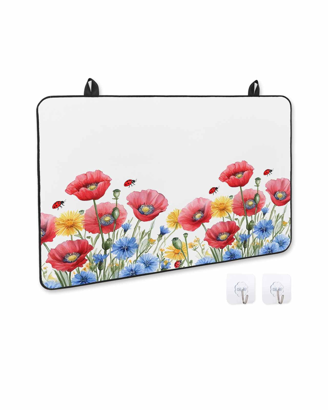 nqOlkjepod Large Induction Cooktop Protector Mat 36"x21", Red Blue Floral Stove Top Covers for Electric Stove, Independence Day Watercolor Wildflower Stove Burner Cover Mats, Glass Top Stove Cover