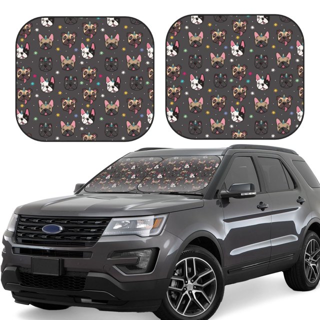 Balery French Bulldogs Parasol para parabrisas de coche de 2 piezas | Parasol plegable para parabrisas delantero de coche para la mayoría de sedanes-Medium