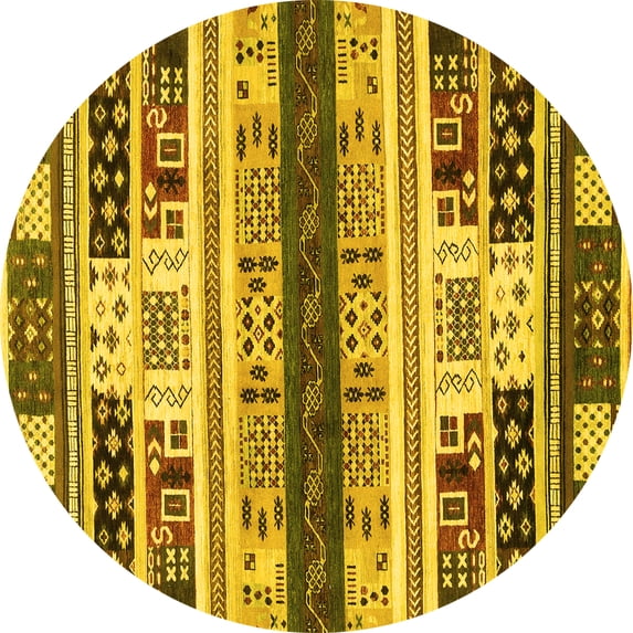 Ahgly Company Indoor Round Abstract Yellow Modern Area Rugs, 8' Round