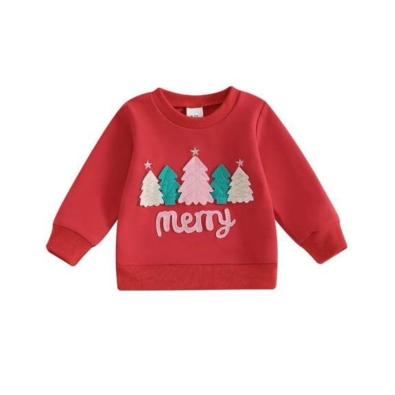 Elippeo Toddler Girls Boys Sweatshirts Christmas Clothes Christmas Tree Letter Print Long Sleeve Baby Pullovers Fall Clothes Tops 6 12 18 24 Months 3 Years
