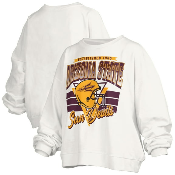 Women's Pressbox White Arizona State Sun Devils Oversized Janice Retro Waist-Length Pullover Sweatshirt