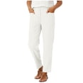 thumbnail image 2 of Women's Linen Blend Straight Leg Pants Elastic High Waist with Pockets Breathable Casual Ankle Trousers for Spring Summer White XL(XL), 2 of 6