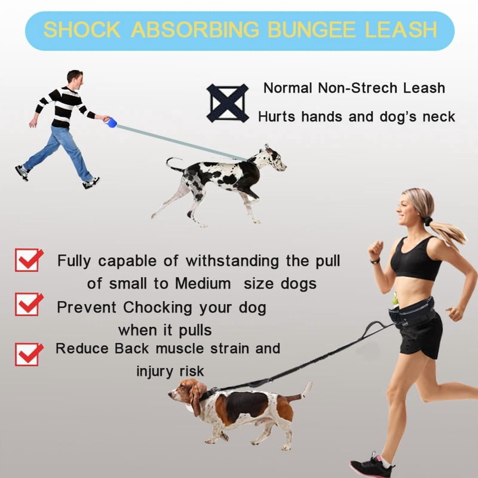 Hands Free Dog Leash for Dogs & Multi-Function Pockets,Adjustable Waist Belt Leash for Dog Walking-Leashes for Medium & Large Breeds-Pouch,Outdoor training Leash, Retractable Bungee,Padded Handles