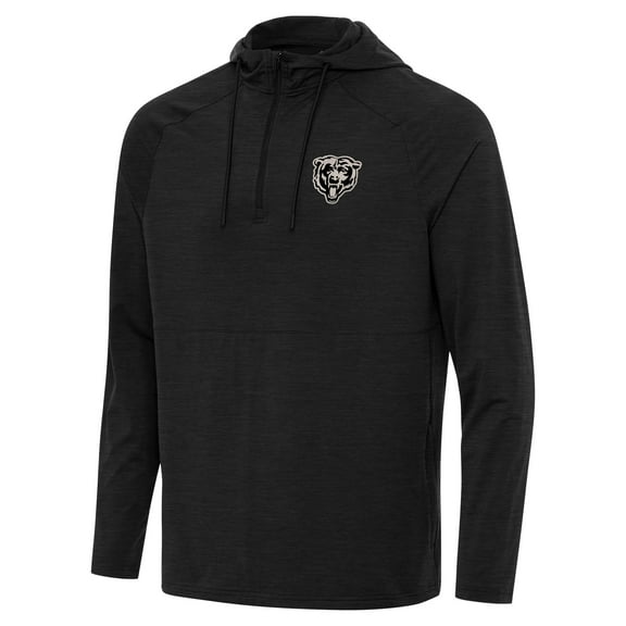 Men's Antigua Heather Black Chicago Bears Spikes Raglan Quarter-Zip Hoodie