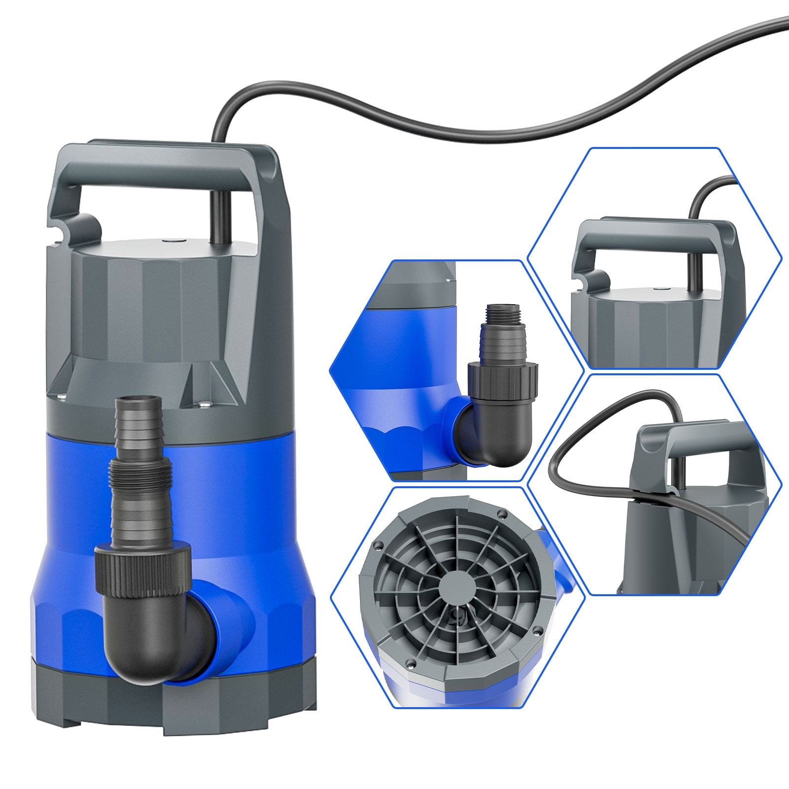 Water Pump 1/2HP Submersible Sump Pump 3000GPH Portable Electric Water Pump Utility Pump for Pool Draining Flood Basement Hot Tub Pond
