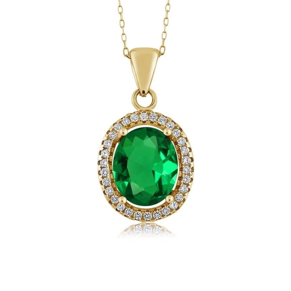Gem Stone King 4.03 Ct Oval Green Simulated Emerald 18K Yellow Gold Plated Silver Pendant