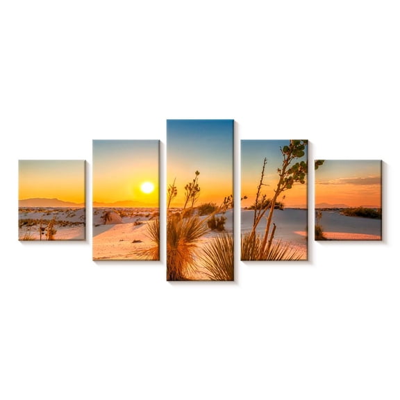 Elephant Stock White Sands Sunset Wall Art - Horizontal Multi Panel Canvas - Living Room Wall Decor - Nature Multi Panel - Orange And Yellow Decor By Melanie Viola - 29" x 12"