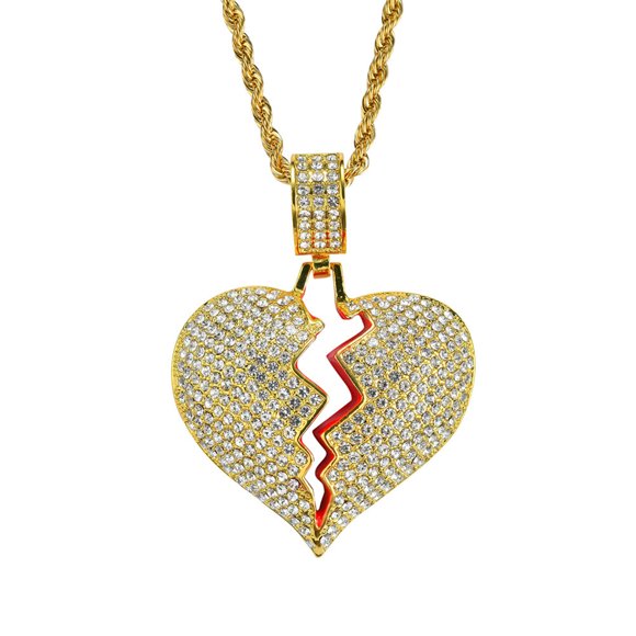 KAKOWELY Shiny Luxury Rhinestone Necklace with Broken Heart Pendant and Sturdy Chain for Couple(Golden),23.62"X2.17"X0.39"