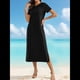 thumbnail image 3 of Vestido Holgado de Verano para Mujer, Cuello Redondo, Informal, con Abertura, Antiarrugas y Bolsillos. Negro XL, 3 of 5