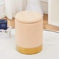 thumbnail image 5 of Faux Leather 23Qt Round Storage Ottoman Footrest Stool with Gold-Plated Base Multipurpose Upholstered Foot Stools Vanity Chair Modern Pouf Ottoman for Living Room & Bedroom (Champagne), 5 of 14