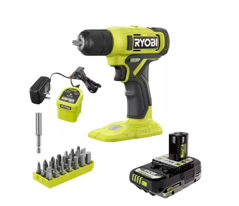 RYOBI ONE+ 18V Cordless 3/8 in. Drill/Driver Kit with (1) 2.0 Ah Battery, Charger & 28-Piece Screwdriving Driving Bit Set