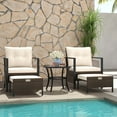 thumbnail image 1 of Costway 5 PCS Outdoor Furniture Set Rattan Chairs & Ottomans with Glass Topped Coffee Table Off White, 1 of 10