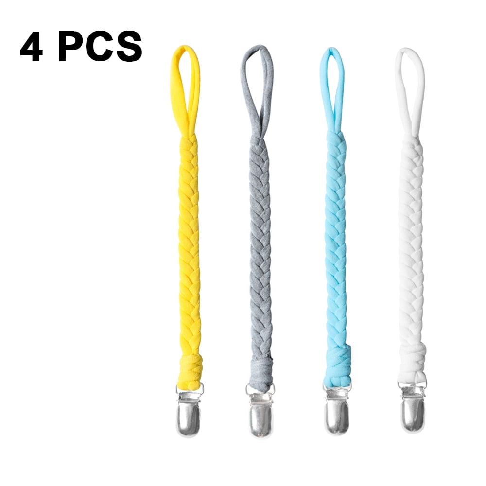 Baby Pacifier Clips for Boys and Girls 4 Pack, Braided Material,Universal Pacifier Anti-Dropping Clip with Silicone Pad