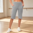 thumbnail image 5 of Women's Bermuda Long Shorts 14" Knee Length Capris with Pockets High Waisted Athletic Casual Shorts for Women Light Gray M, 5 of 8